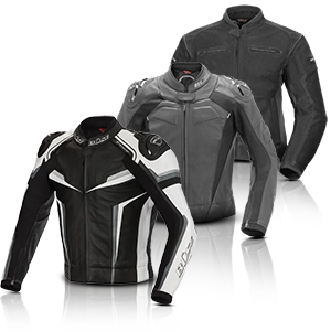 Chaquetas de moto para hombre, confeccionadas en piel, con diseños deportivos y colores discretos, y equipadas con protectores.